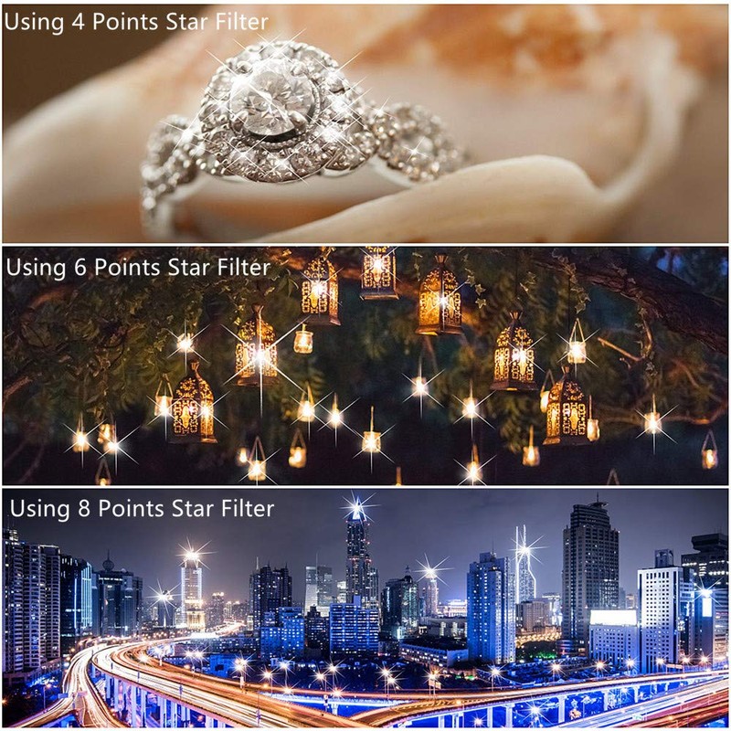 GREEN.L 55mm Star Filter, Slim Variable Starburst Filter 55mm(4 Points,6