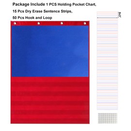 Jiareet Hanging Felt Board Storytelling Pocket Chart, Storytelling Flannel Interactive Play Kit with Dry Erase Sentence Building Strip for Kids Early Writing and Language Practice