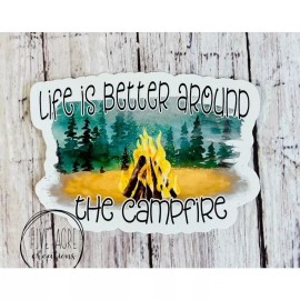 Five Acre Creations Camper Decal | Life Is Better Around The Campfire | Camping Sticker | Vinyl