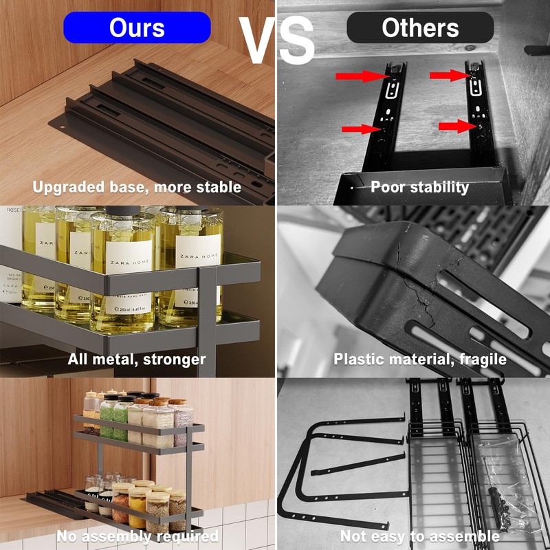 Mustorn Pull Out Spice Rack Organizer for Cabinet, 2 Tier