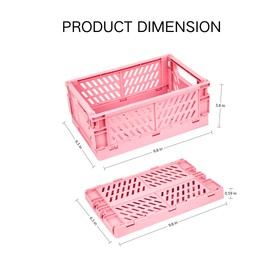 Mavolus 2 Pack Plastic Storage Collapsible Crate Organizer Basket Bin for Organizing Desk Drawer Shelf for Home Kitchen Bedroom Bathroom and Dorm Storage, 9.8x6.5x3.8in, Pink