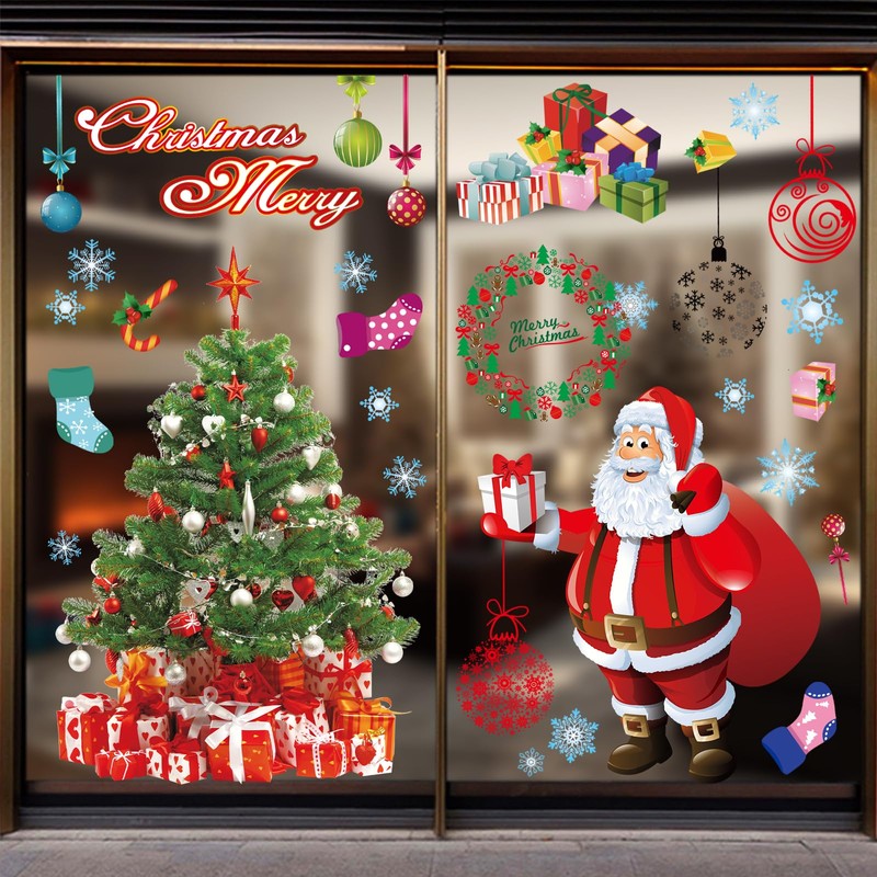 Topeedy Extra Large Size Christmas Window Stickers, 4 sheeet Reusuable