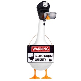 ENBOFID Police Goose Outfits 23” Lawn Porch Goose Police Hat Eyeglasses Tie Wooden Porch Geese Duty Warning for Yard Garden Patio Decoration