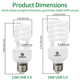 REPTI HOME UVB Reptile Light 5.0, 26W Tropical and Sub-Tropical UVA UVB Bulb for Reptiles, Tropical Terrarium Compact Fluorescent Lamp, Reptile UVB Light Bulb for Chameleons, Iguanas, and Turtles