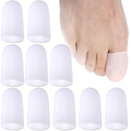 Alpinleux 10 Pack Gel Toe Protectors, Soft Elastic Toe Covers for Big Toe, Toenail Cushions Toe Cap Sleeves for Ingrown Toenails, Missing Toenails, Blisters, Corns, Calluses, Hammer Toes (White)