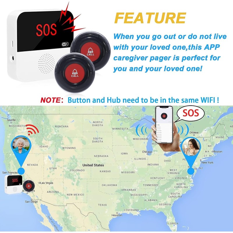 DAYTECH WiFi Smart Caregiver Pager Call Button for Seniors Wireless
