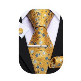 Barry.Wang Men Ties Set Solid Classic Satin Necktie Pocket Square Cufflinks Clip 4PCS for Men Wedding Formal Business