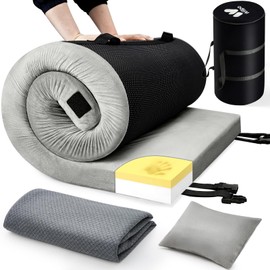 Willpo CertiPUR-US Memory Foam Camping Mattress with Travel Bag and 2 Interchangeable Covers, Lightweight Portable Sleeping Pad for Tents, Guest Beds, Home - Gray, Kids