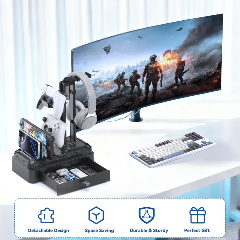 KDD Headphone Stand with Drawer - Rotatable Headset & Detachable