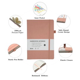 EminX Lined Journal Notebook, A5 Hardcover Notebooks for Work, 100gsm Premium Thick Paper, With Inner Pocket, Medium 5.7" x 8.5" - Pink