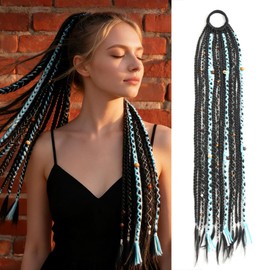 Boho Braided Ponytail Hair Extensions with Beads, 24" Viking Black