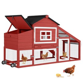 GUTINNEEN Chicken Coop Mobile Chicken House On Wheel Outdoor Rabbit Hutch for 2-4 Chickens 67"(Red)