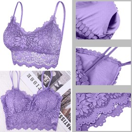 Duufin Pack of 5 Lace Bra Bralette Lace Padded for Women and Girls, 5 Colours, Black, white, beige, light blue, light purple