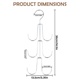 Metal Tie Holder with 6 Hooks, Scarf Holder, Handbag Holder, Multifunctional Hook Storage Holder, Wardrobe Storage Holder for Bags, Scarves, Ties, Cloths