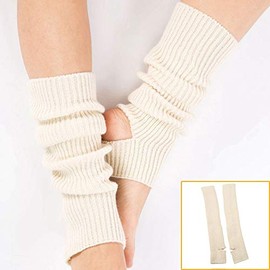 YUANQIAN Women Winter Extra Soft Long Legwarmer Warmer Knitted Stirrup Leg Warmers for Yoga Ballet Dance (White -1pair)