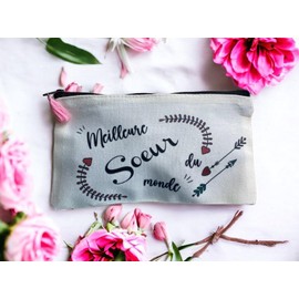 Federmäppchen, 100 % Baumwolle, beste Schwester der Welt, Geschenkidee, Weihnachten, Geburtstag, Party, beige, 20 cm, Etui