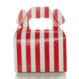 Food with Fashion Christmas Wedding Favor Box, Red Stripe Party Boxes (12 Pack) - Square Gable Box, Red Candy Buffet Favors, Birthday Party or Wedding Candy Boxes