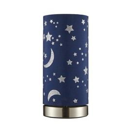 LITECRAFT Glow Moon & Stars Table Lamp with Blue Cylinder Shade - Satin Chrome