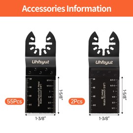 Uhfsyut 60PCS Oscillating Multi-Tool Saw Blades Set - High Carbon/Bi-Metal, Universal Fit for DeWalt, Makita, Bosch, Fein, Milwaukee (Wood/Metal/Plastic Cutting) (60)