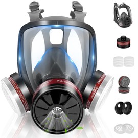 Gas Masks, Reusable Full Face Respirator Gas Masks Survival Nuclear and Chemical with P-A-1 &40mm Activated Carbon Filter Against Gases/Dust/Vapors/Chemicals for Spray Paint, Industry, Sanding
