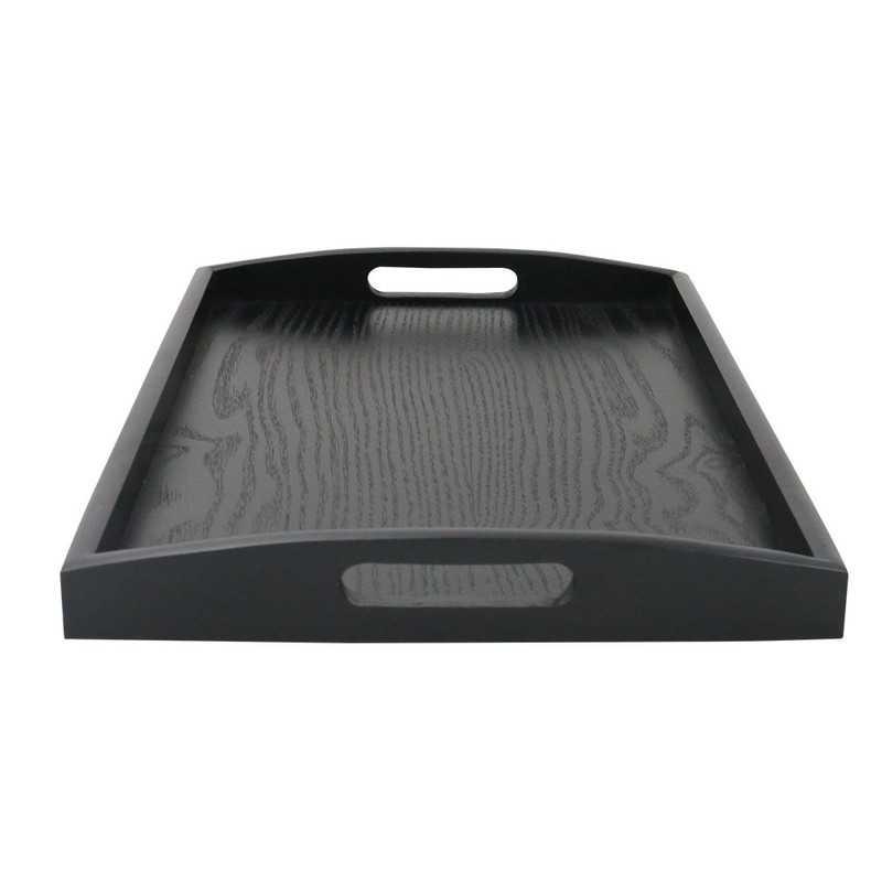 DILLMAN Serving Tray Large Black Wood Rectangle Food Tray Butler