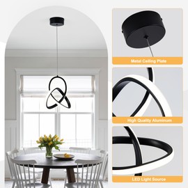 MAYNA Modern Spiral Led Pendant Light, 4000K Natural White Pendant Light Kitchen Island, 18W Adjustable Height Island Light Fixture for Kitchen Bedroom Kitchen Island Cafe, 1 Pack (Black)
