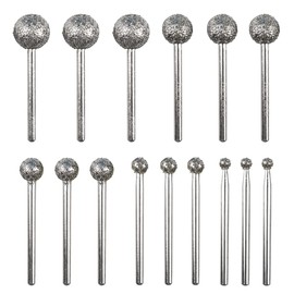 CBRIGHT Ball Shape Diamond Burr Bit,15pcs 36# Coated Course Burrs Set 1/8inch Shank Diamond Tools Set for Most Rotary Tool Grinder