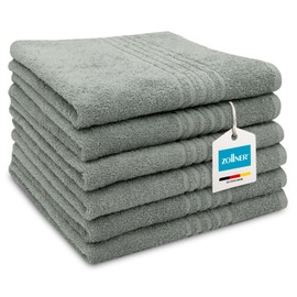 ZOLLNER Set of 6 Hand Towels in 50 x 70 cm – Absorbent Shower Towels in Grey – with Practical Hanger – with Modern Draft Strips – Washable up to 60 °C – Cotton – Hotel Quality