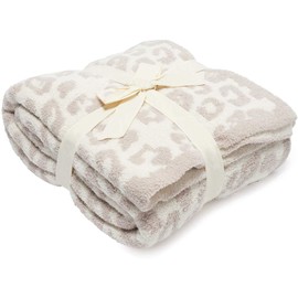 BAZILEAF Ultra Soft Leopard Blanket, Reversible and Breathable Microfiber Throw. Cheetah blanket leopard pattern blanket. Good for Couch, Bed, and Travel. 50 x 60 inches. (Cream)