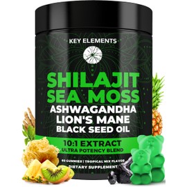 Organic Shilajit Gummies with Sea Moss Gummies - Shilajit Supplement for Immune Support - Pure Himalayan Shilajit and Ashwagandha with Sea Moss and Shilajit, Lion’s Mane Extract and Black Seed Oil