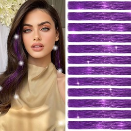 SEGO Hair Tinsel Kit With Tool 2400 Strands Tinsel Hair Extensions Sparkling Shiny Hair Tinsel 47 Inch Highlights Glitter Tinsel Hair Extensions - Dark Purple