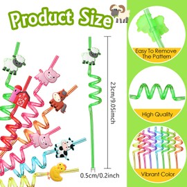 AFZMON Farm Animal Party Favors Silly Plastic Straws Bulk, 24Pcs Farmyard Straws for Kids Toddlers Barnyard First Rodeo Birthday Decorations Party Goodie Bags Stuffers Classroom Gifts