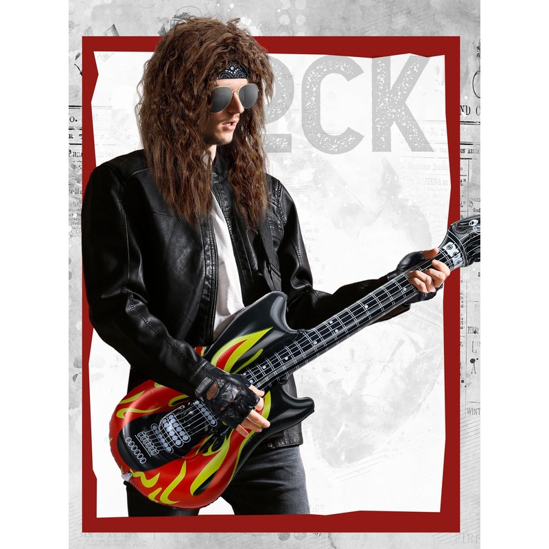 Mepase 80s Rock Costume Set for Women Wig Headband Tattoo