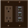 RiteAV 3 Port Cat6A Ethernet Wall Plate - Outlet [Brown/Brown]