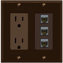 RiteAV 3 Port Cat6A Ethernet Wall Plate - Outlet [Brown/Brown]