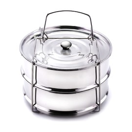 Stackable Steamer Insert Pans- Instant Pot Accessories 6 Qt-2 Silicone handle & Interchangeable Lids–Pressure Cooker Accessories- Pot in Pot for Baking,Lasagna,food steamer,Reheat Multiple Dishes