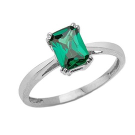 Dainty and Elegant Gold Rings Fine Sterling Silver 1 ct Emerald Cut May Birthstone Statement Ring (Size 7)