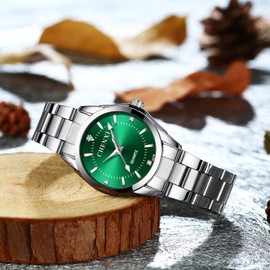 SGU Women's Watch,Elegant Steel Bracelet Analogue Silver Quartz Watch,Gifts for You and Your Family,Bracelet(Green)