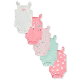 Carter's Baby Infant Aloha Cutie Sleeveless 5-Pack Bodysuits - Pink, 9 Months