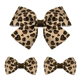 Leopard Print Hair Clips Bow Barrettes for Girls Ribbon Bows for Hair Accessories for Women Cheetah Print Hair Bow Clips for Toddler Girls Bowknot Hair Barrettes Clips Leopard Bow Accessories 3Pcs