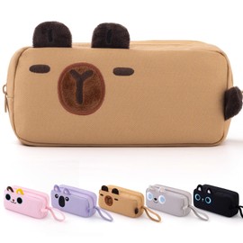 CICIMELON Cartoon Pencil Case, Large Capacity Pen Pouch with Embroidered Animal Design, School Supplies Bag for Kids, Teens, Students (Brown Capybara)