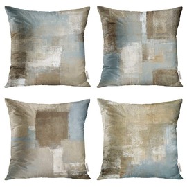 Taysta Set of 4 Linen Throw Pillow Cover Case Grey and Beige Abstract Art Painting Decorative Pillow Cases Covers Home Decor Square 20x20 Inches Pillowcases