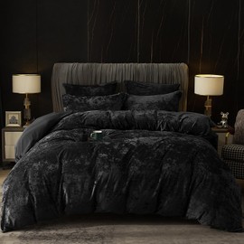 PHF Truly Velvet Duvet Cover Set California King Size, 3pcs Ultra Soft Breathable Comforter Cover Set, Luxury Cozy Flannel Duvet Cover with Pillow Shams Bedding Collection, 104" x 98", Black