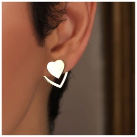 Cimenexe Vintage Heart Stud Earrings Gold Heart Earrings Love Heart Stud Earrings Bohemian Heart Front Back Earrings Jewellery for Women and Girls Gifts