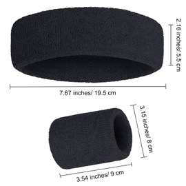 WILLBOND 3 Pieces Sweatbands Set, Includes Sports Headband and Wrist Sweatbands Striped Sweat Band for Athletic Men and Women (Black)