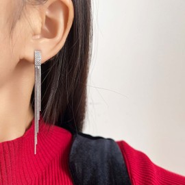 Aneneiceera Vintage Elegant Metal Chain Earrings Gold CZ Tassel Chain Earrings Dangle Earrings Long Chain Drop Earrings Punk Fringe Chain Tassel Earrings Jewellery for Women and Girls (Gold), Silver