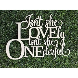 Isnt She Lovely isnt She Onederful Sign for 1st Birthday Backdrop Decorations,First birthday Wooden Banner for Little Girl Onederful Party,Newborn Onderful Birthday Girl