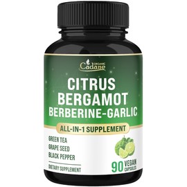 Cadane Citrus Bergamot Supplement with Berberine, Garlic, Green Tea, Grape Seed & Black Pepper | Wellness & Vitality Support | Vegan, Non-GMO – 90 Capsules – 45-Day Supply