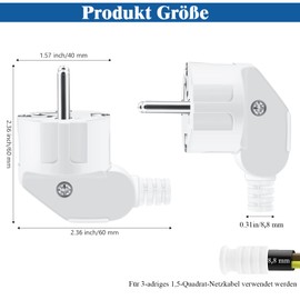 MejaRizon Schuko Plug, 2 Pieces Angled Plug 250 V/16 A, Power Plug with Screwdriver, IP20 Power Plug for 8-10 mm Cable, Durable and Shatterproof Schuko Plug, White