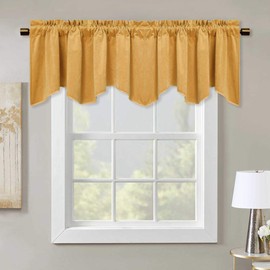 StangH Yellowish Gold Scalloped Velvet Valance, Luxury Gold Wavy Window Treatments for Kitchen, Decorative Rod Pocket Short Drapes for Farmhouse, 52x18 Inch, 1 Panel